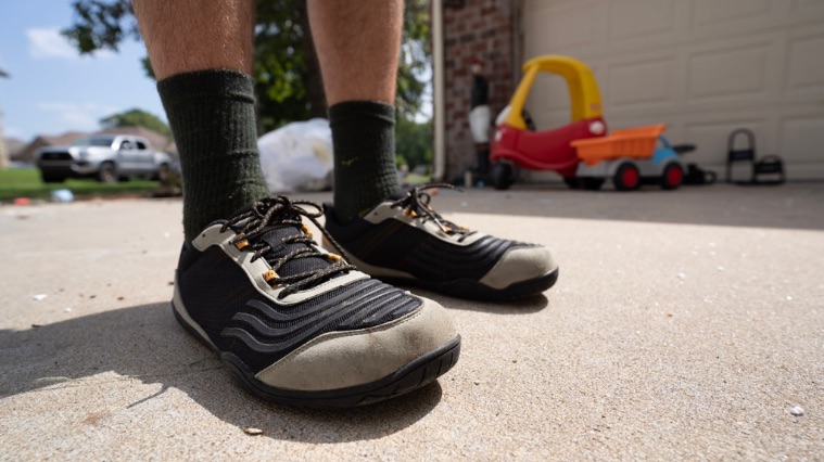 Coop wearing the Xero 360 Shoes in his driveway